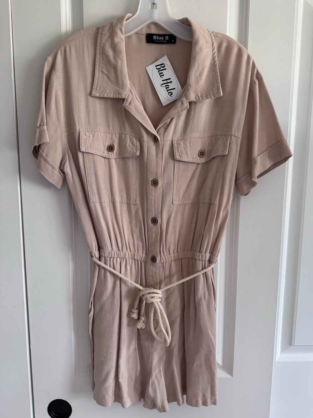 Tan Tie Front Buttoned Romper